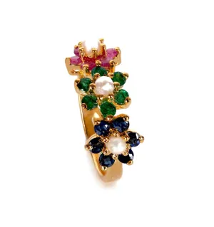 NATURAL RUBY, EMERALD AND SAPPHIRE RING