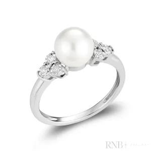 Pearl and Illusion Trinity Diamond Ring