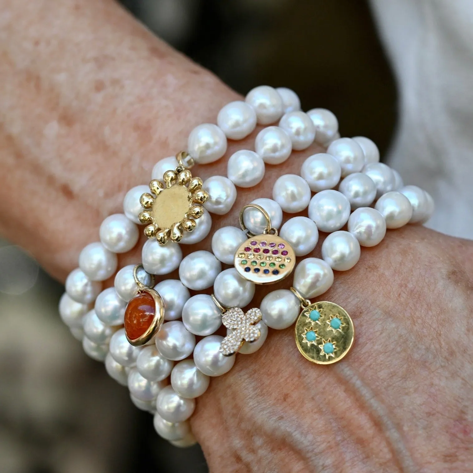 Pearl Bracelet with Diamond Butterfly Charm