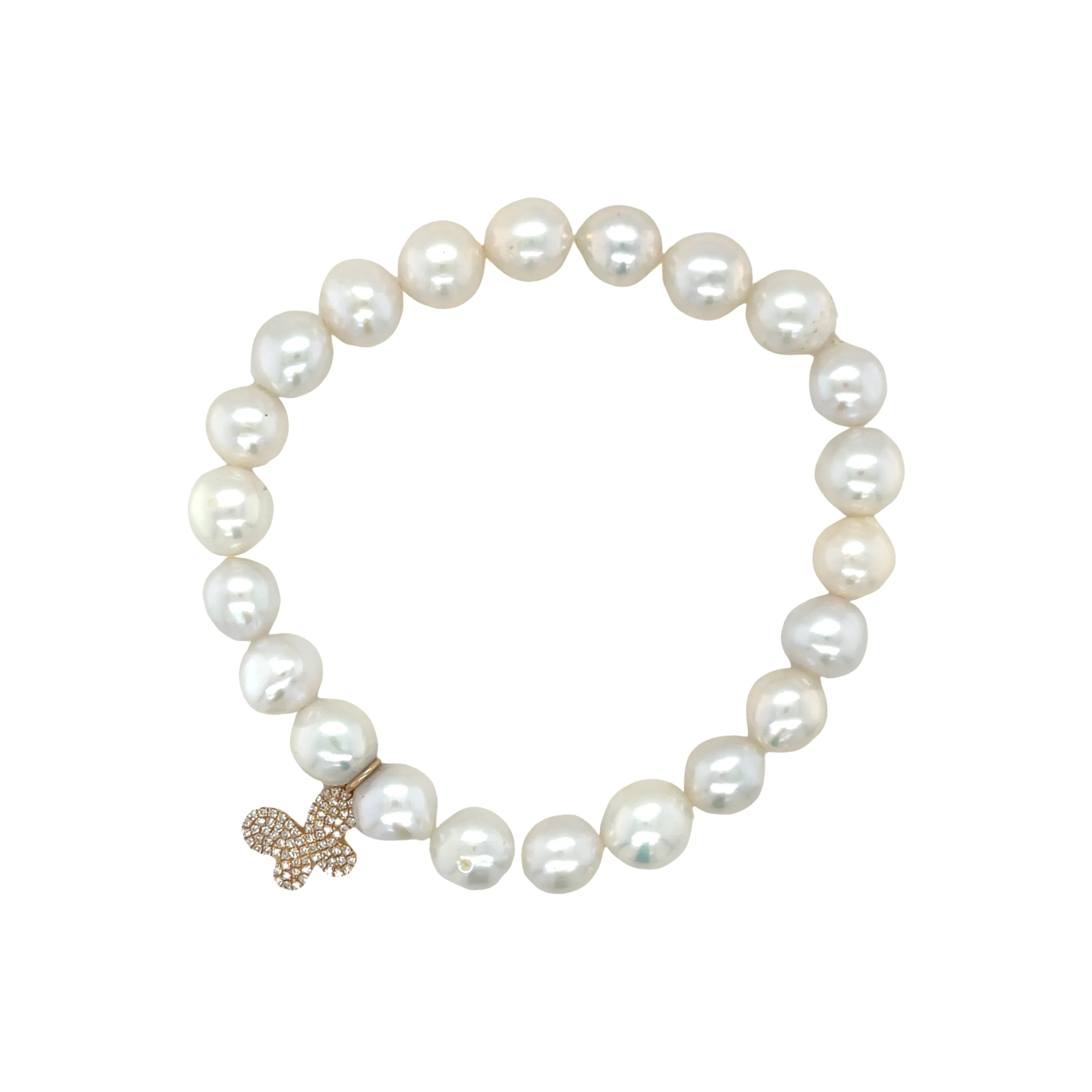 Pearl Bracelet with Diamond Butterfly Charm