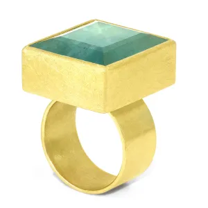 Petra Class 28 Carat Blue Green Faceted Aquamarine Square Gold Ring