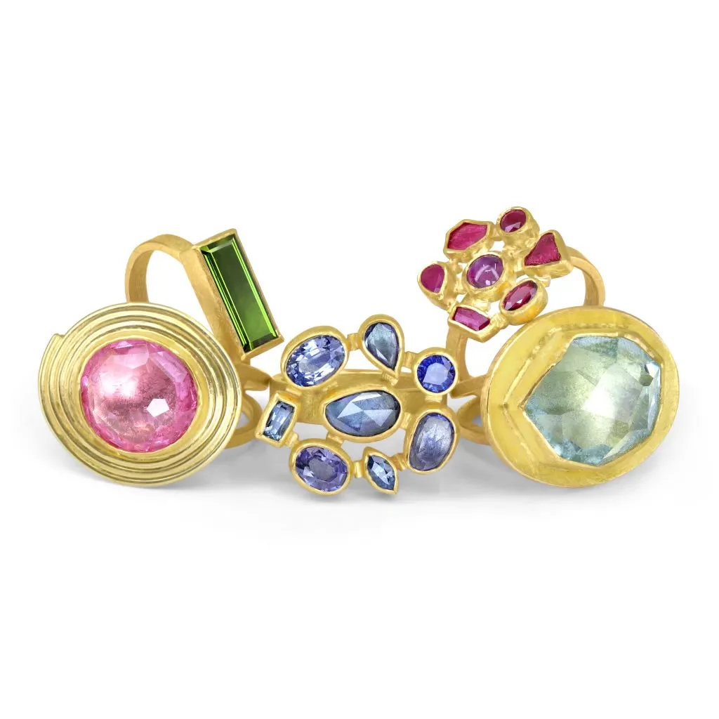 Petra Class One of a Kind Blue Violet Sapphire Gold Mosaic Ring