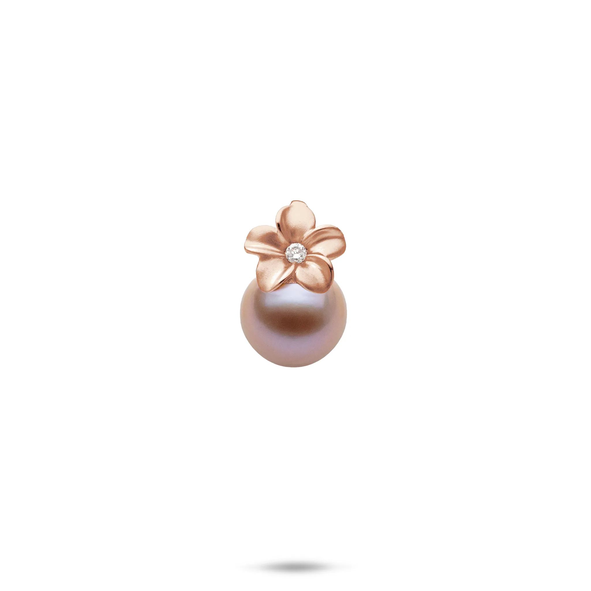 Plumeria Lavender Freshwater Pearl Pendant in Rose Gold with Diamond - 9mm