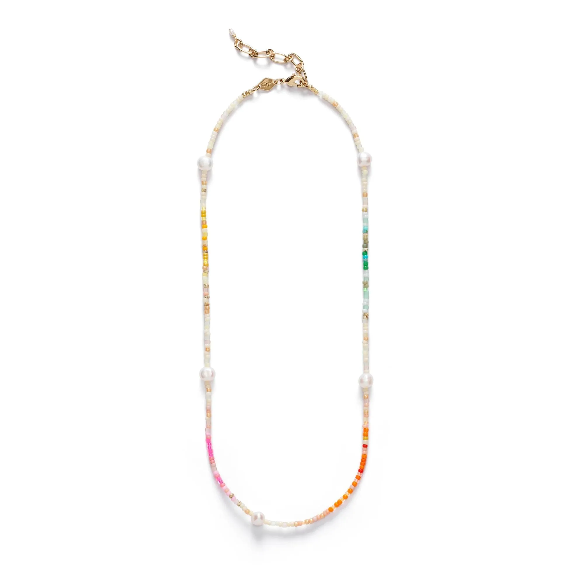 Rainbow Nomad Gold Plated Necklace w. Mixed coloured Beads & Pearls