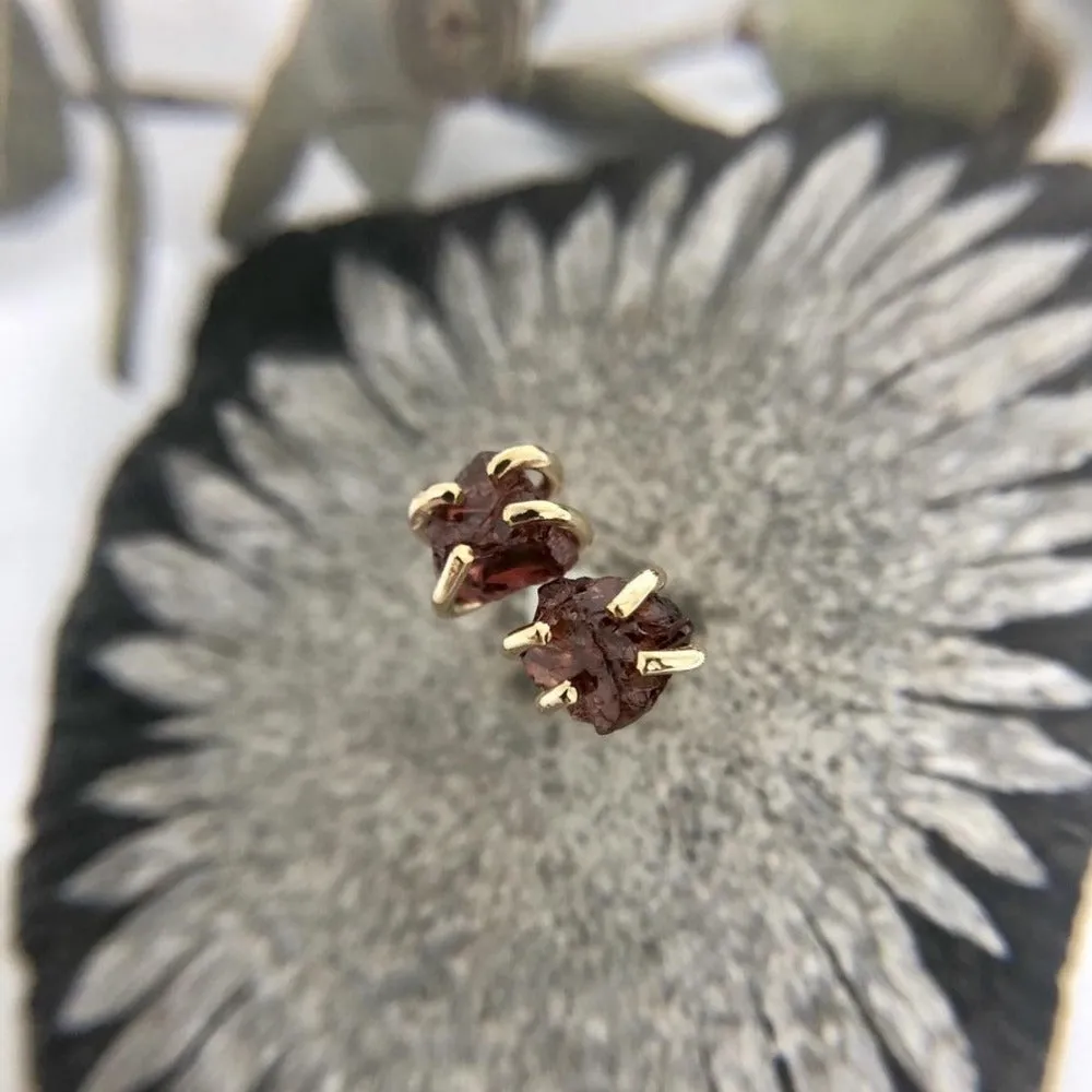 Raw Garnet Stud Earrings