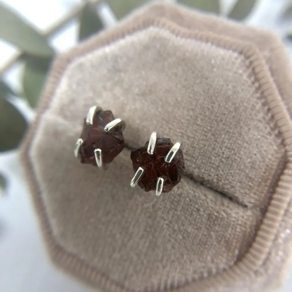 Raw Garnet Stud Earrings