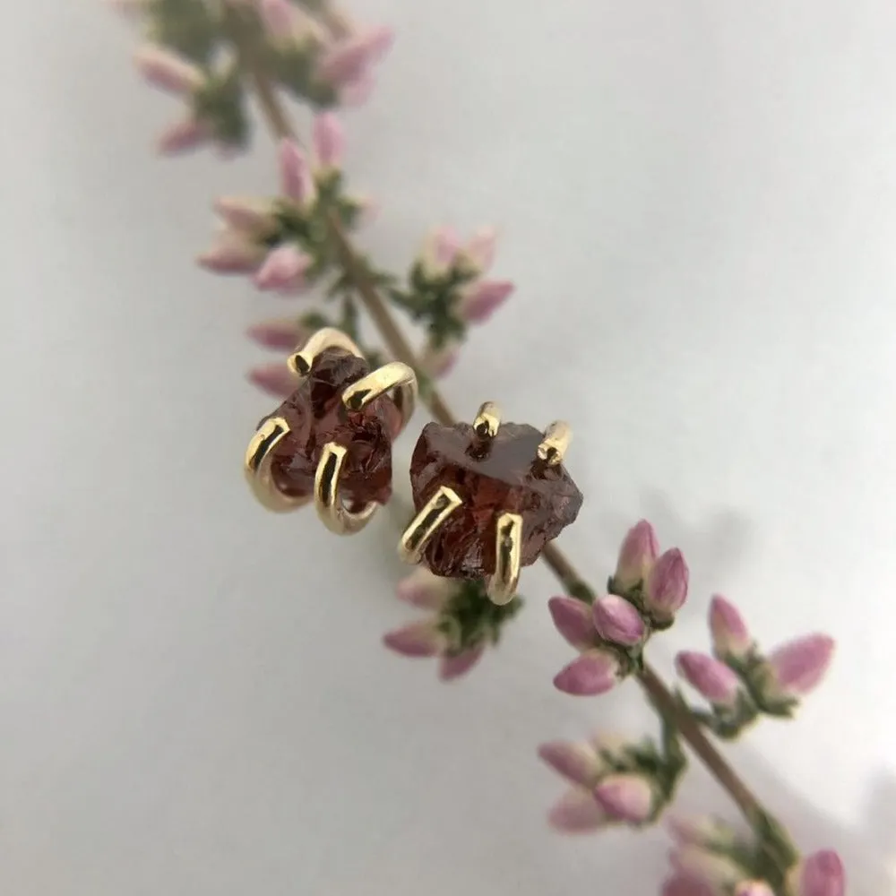 Raw Garnet Stud Earrings