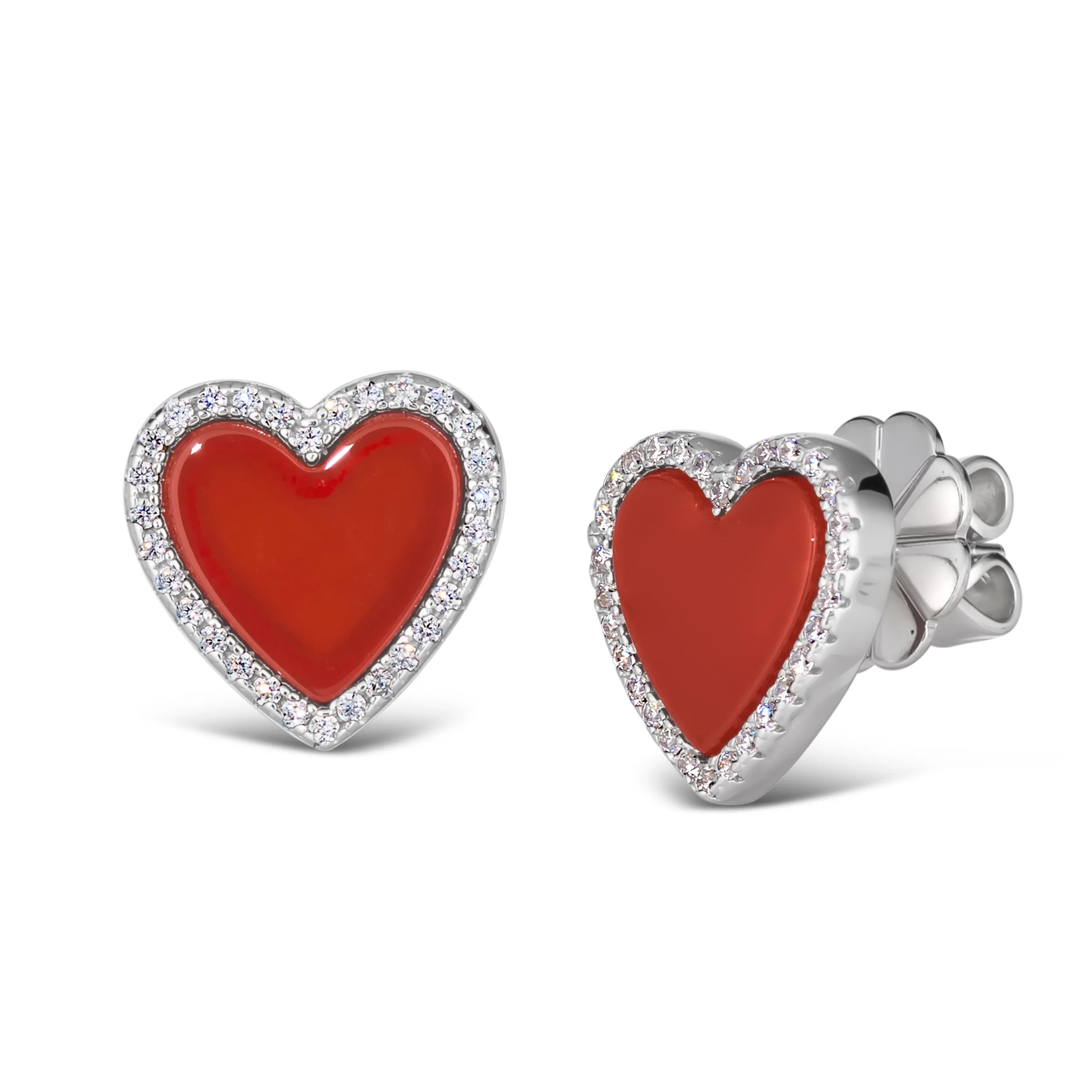 Red Carnelian Heart Shaped Earring Studs