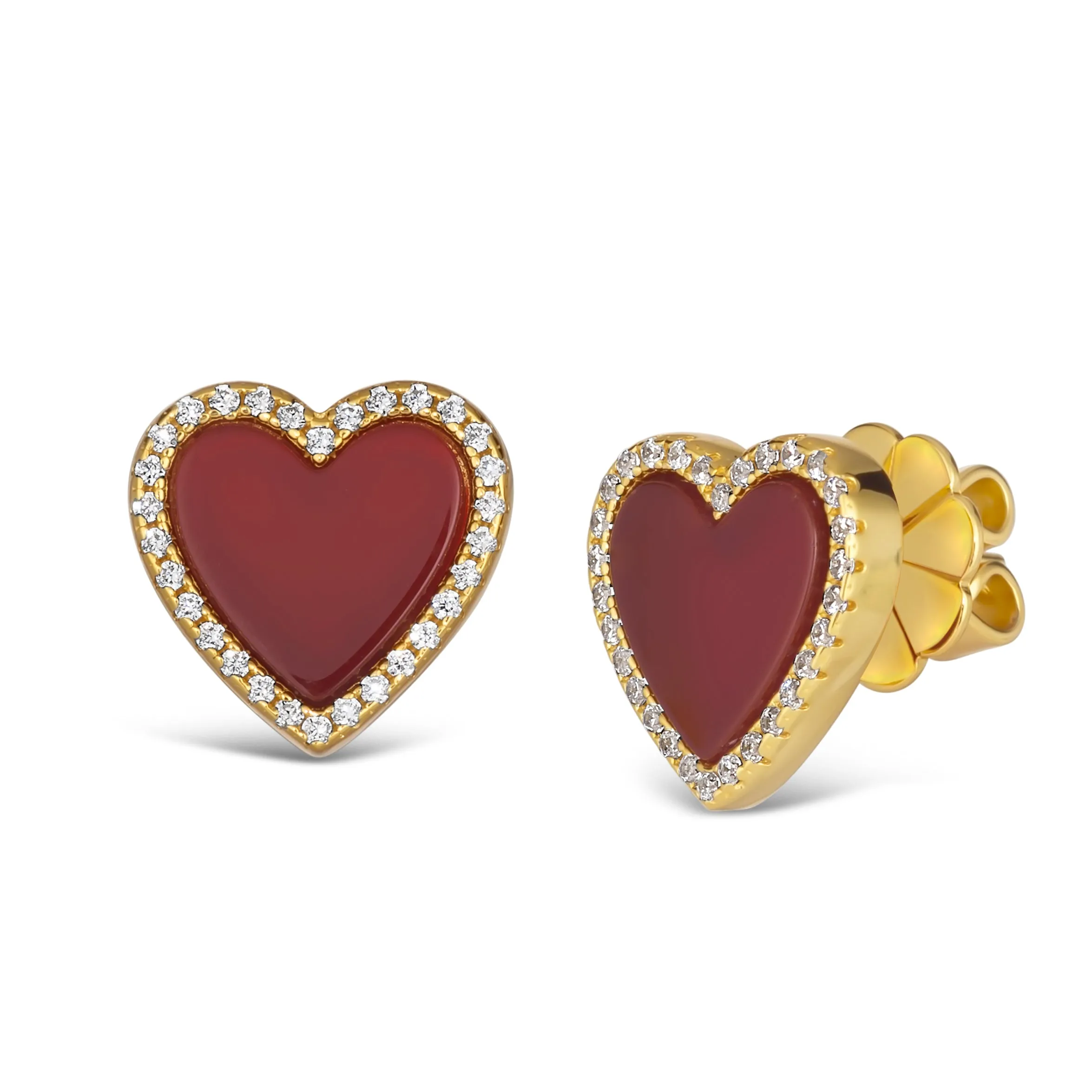 Red Carnelian Heart Shaped Earring Studs