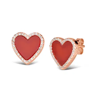 Red Carnelian Heart Shaped Earring Studs