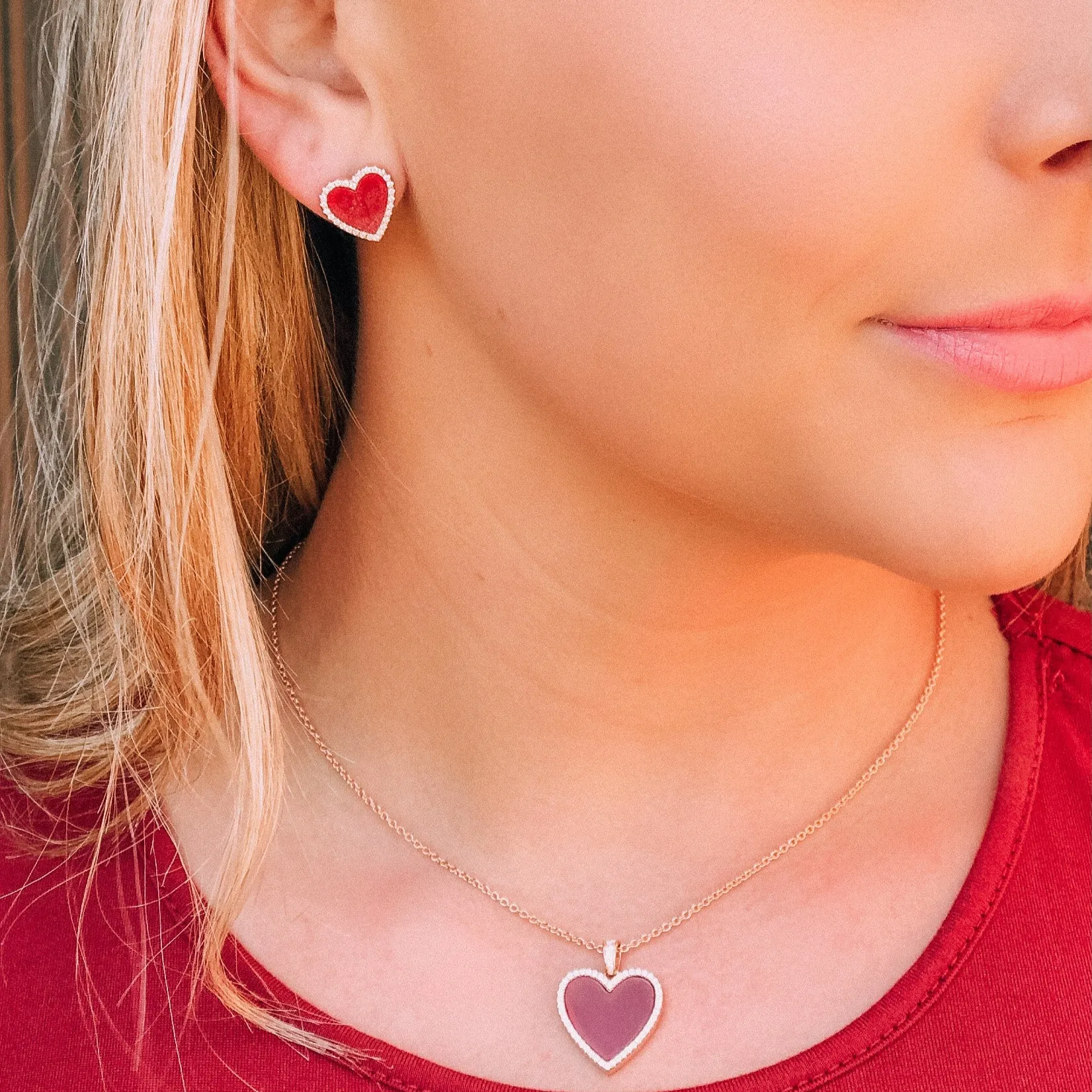 Red Carnelian Heart Shaped Earring Studs