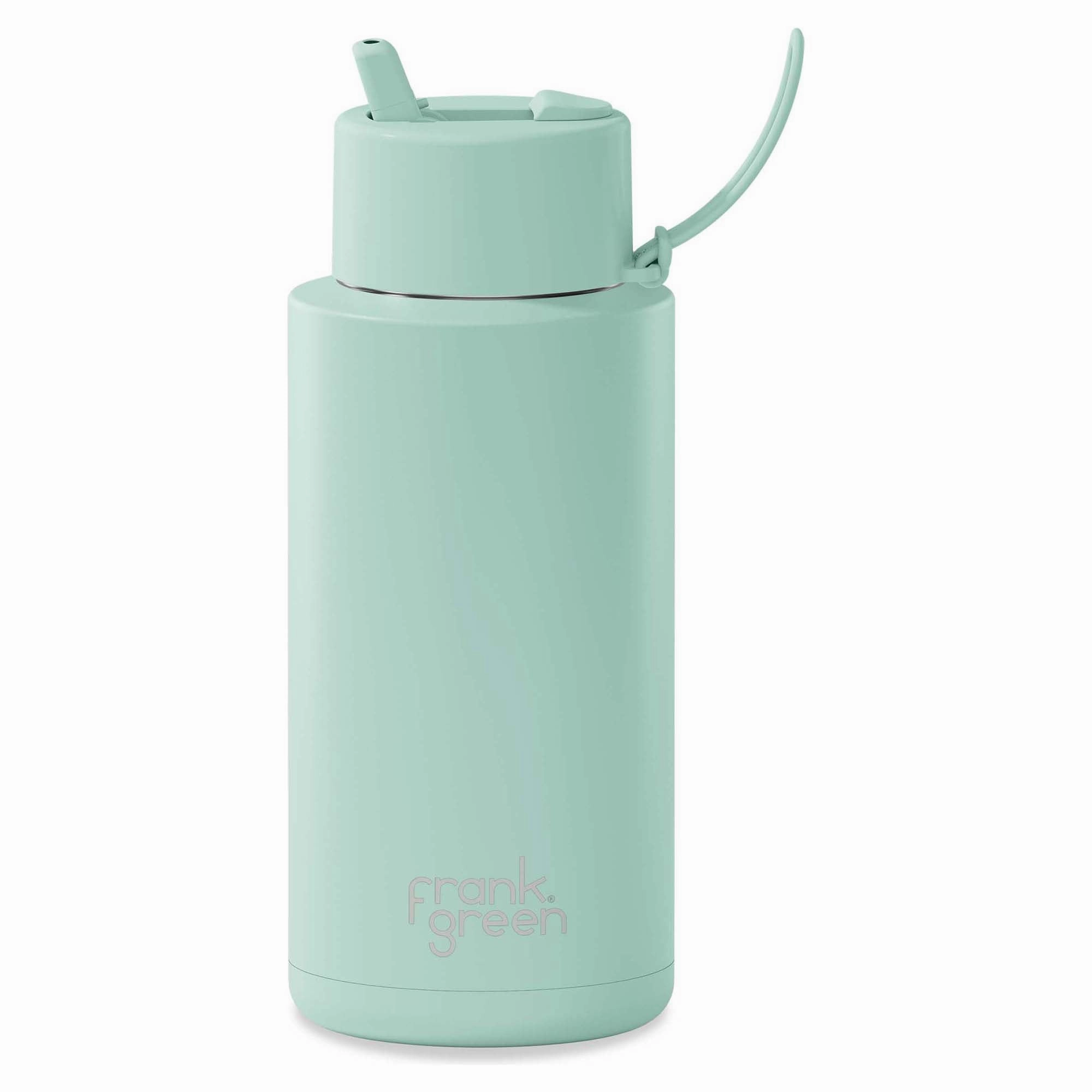 1L 'Peppermint' Stainless Steel Ceramic Reusable Flip Straw Lid Water Bottle Trendy wear Modern pieces