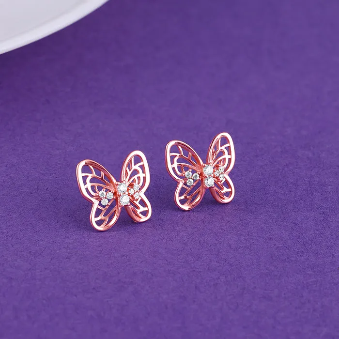 Rose Gold Butterfly Filigree Earrings