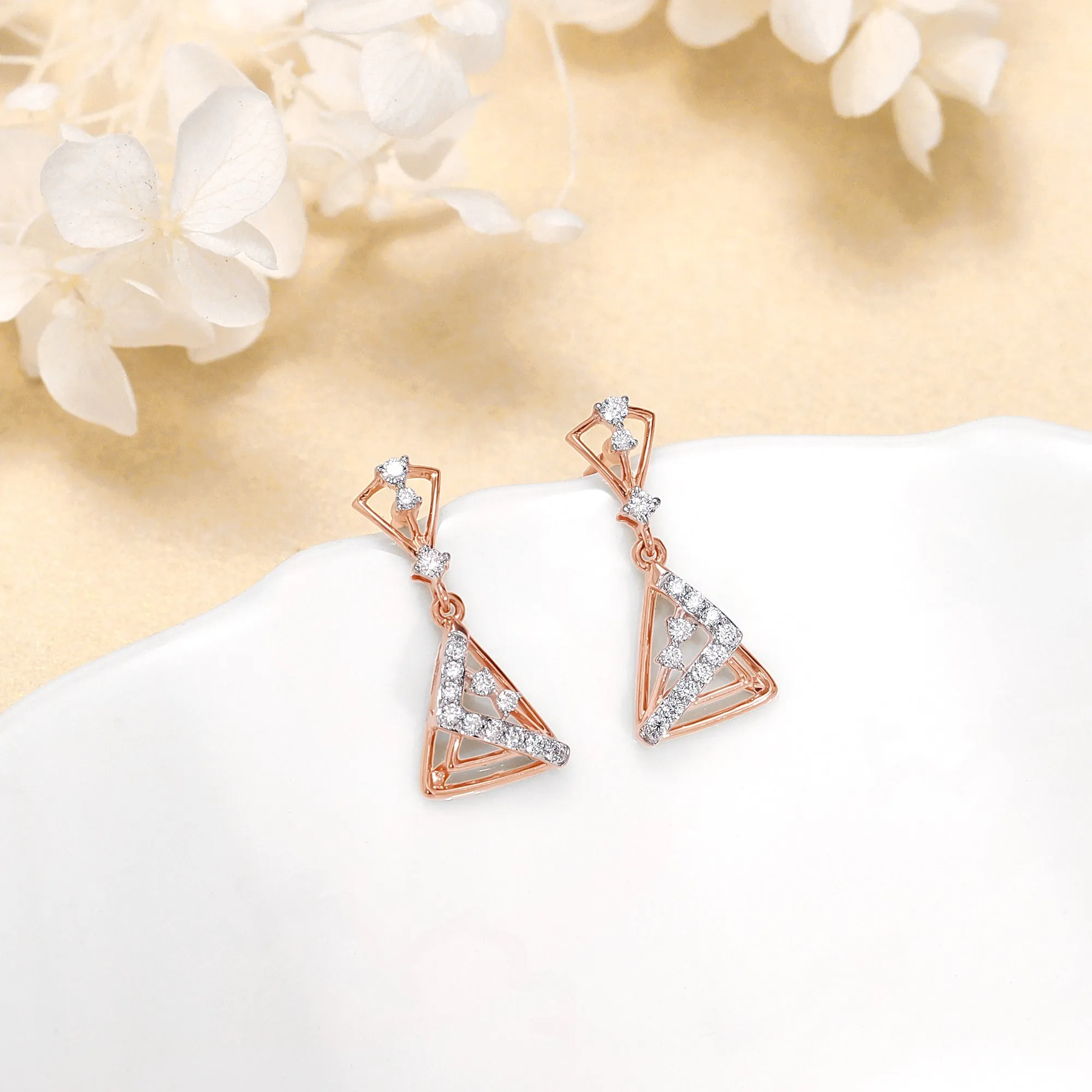 Rose Gold Ternion Diamond Dangler Earrings