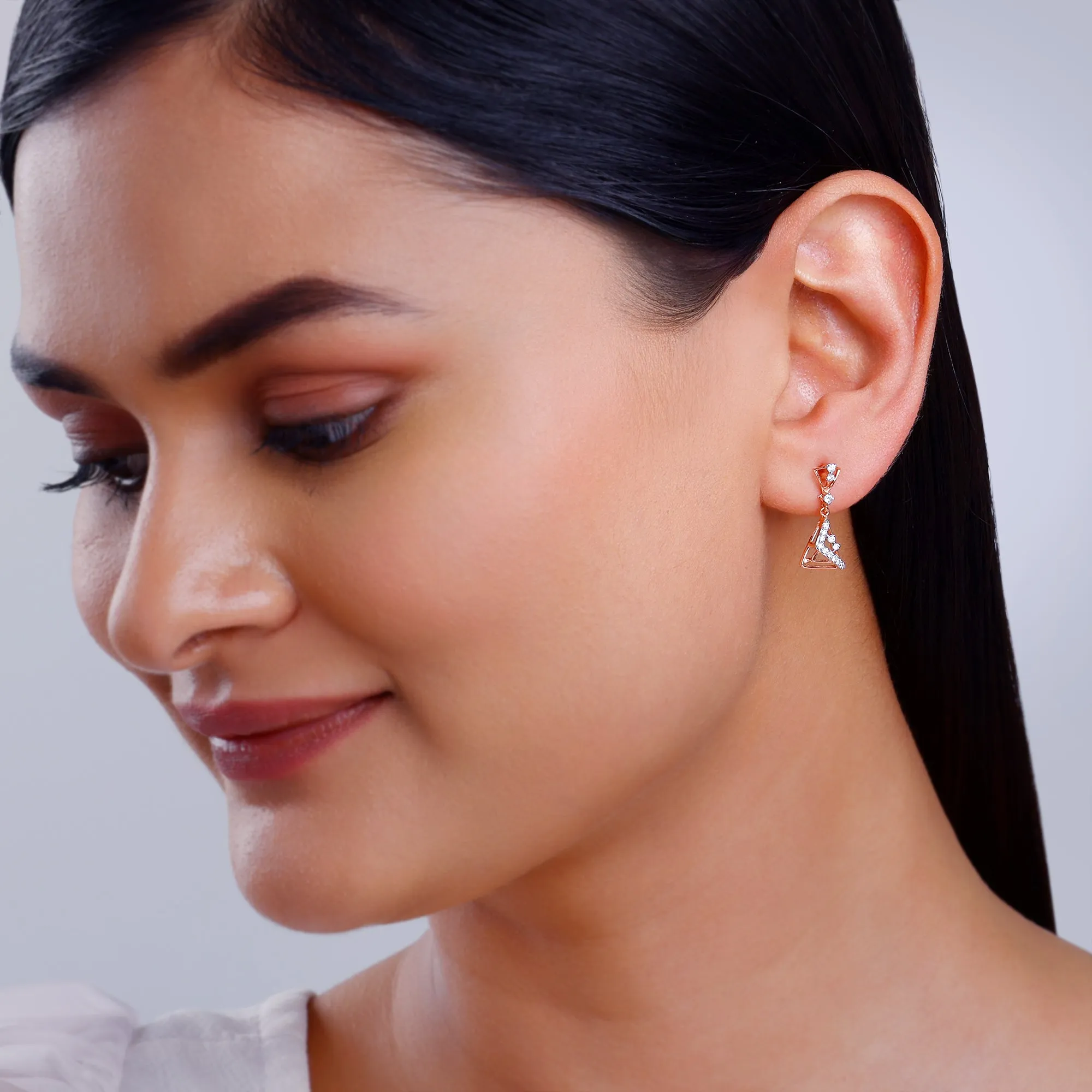 Rose Gold Ternion Diamond Dangler Earrings