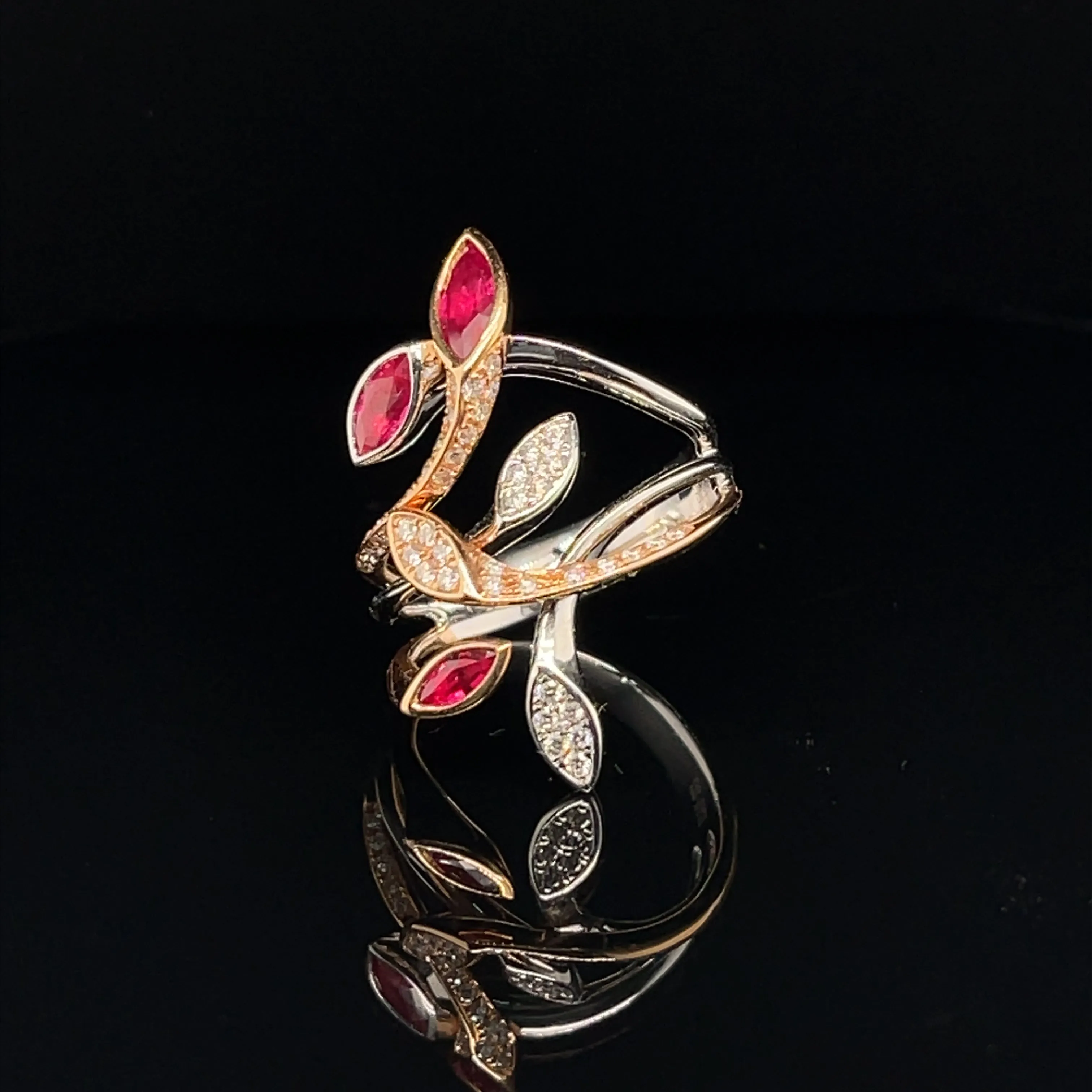 Ruby & Diamond Tulip Garden Ring in 18k Two Tone Gold - (#107-RGRUB103199)