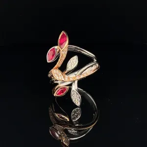 Ruby & Diamond Tulip Garden Ring in 18k Two Tone Gold - (#107-RGRUB103199)