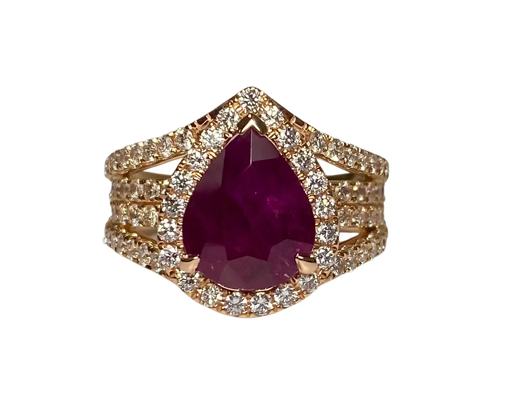 Ruby Pear Ring 3.70 Cts