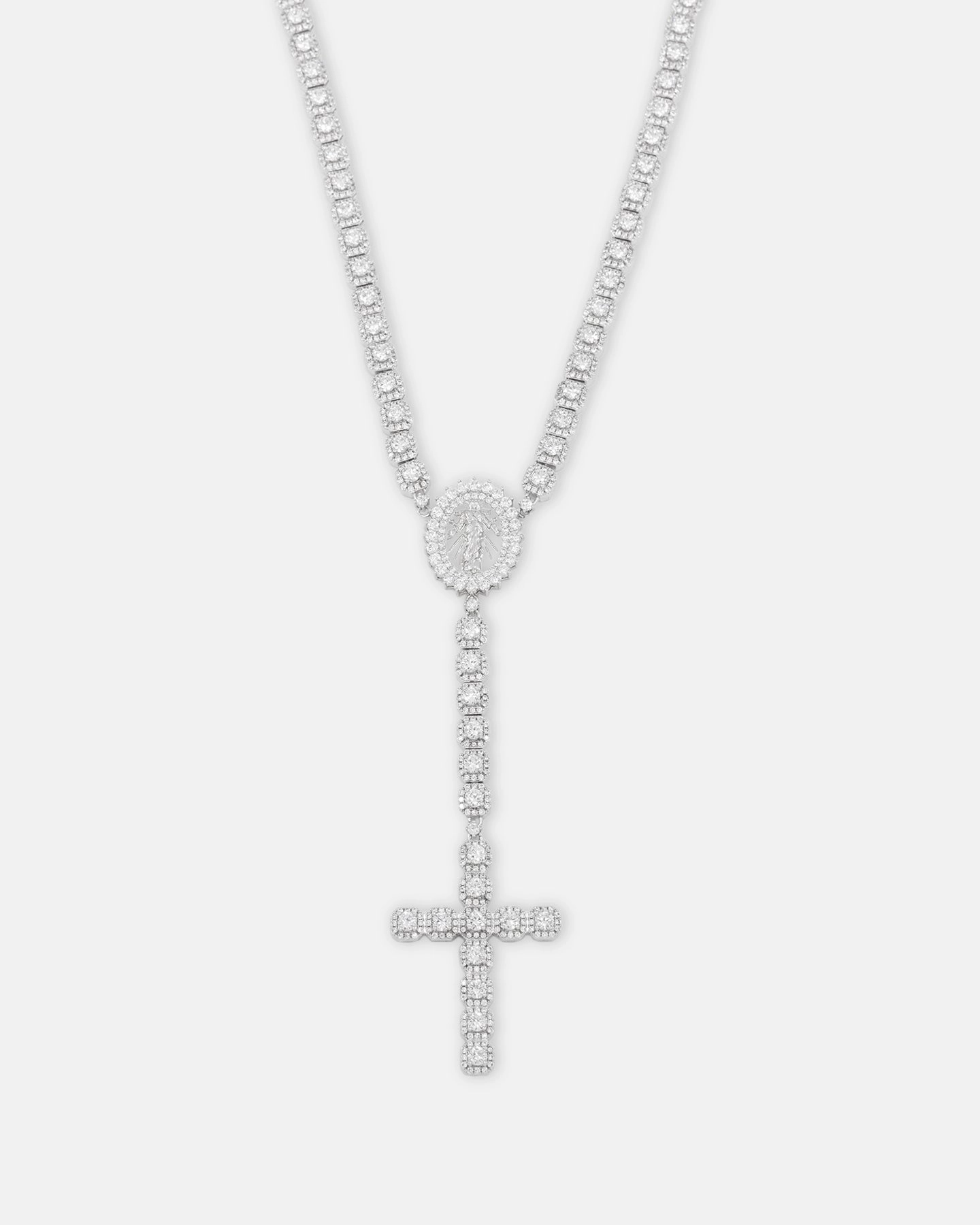 Saint Morta 6mm Iced Tennis Cross Chain White Gold