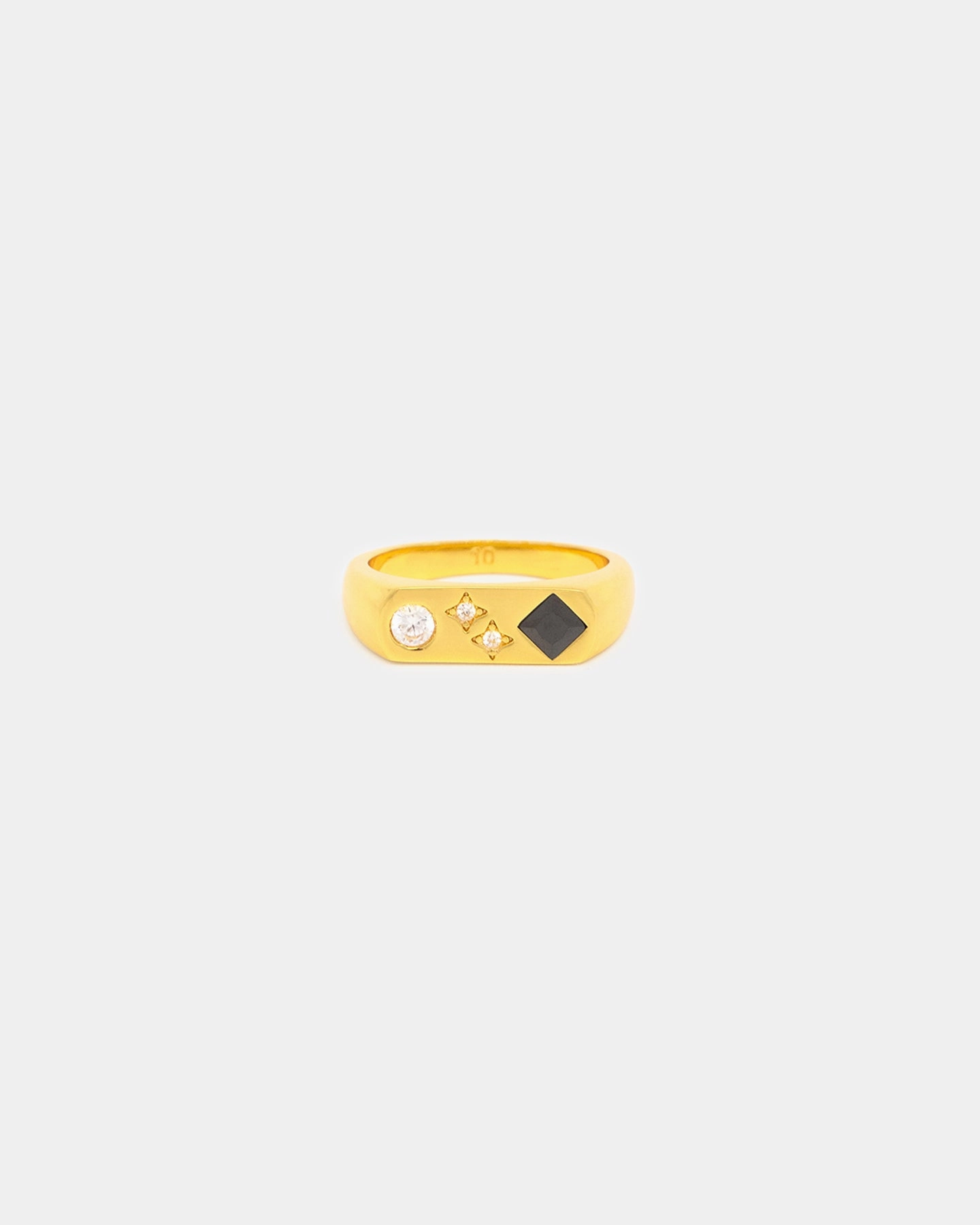 Saint Morta Iced Stars Signet Ring Gold