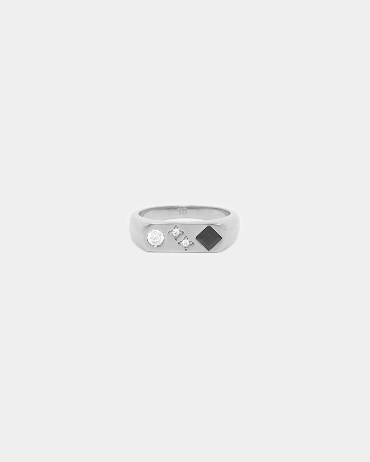 Saint Morta Iced Stars Signet Ring White Gold