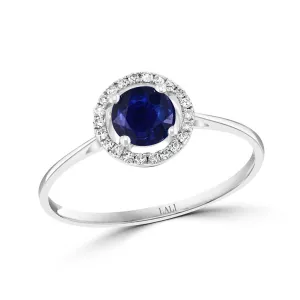 September Birthstone Rings: 14K White Gold Diamond And Sapphire Halo Ring