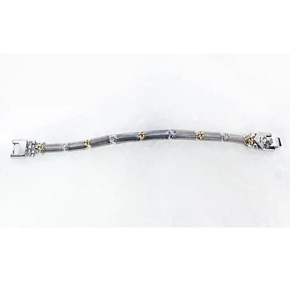 SG Liquid Metal SNB15-N Chrome Finish Bracelet with Gold 24K Pins and Zircons by Sergio Gutierrez