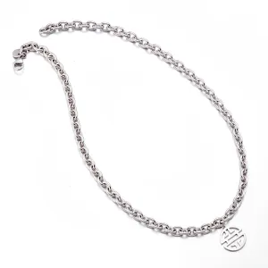 Silver Chunky Link Necklace with Shou Pendant