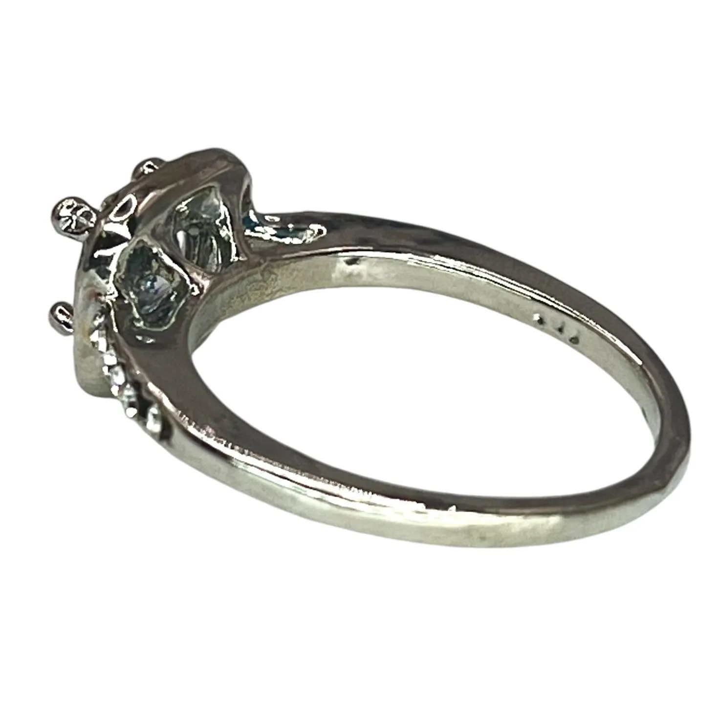 Silver Tone Round Cut Square Halo CZ Ring Size 6 Engagement Bridal