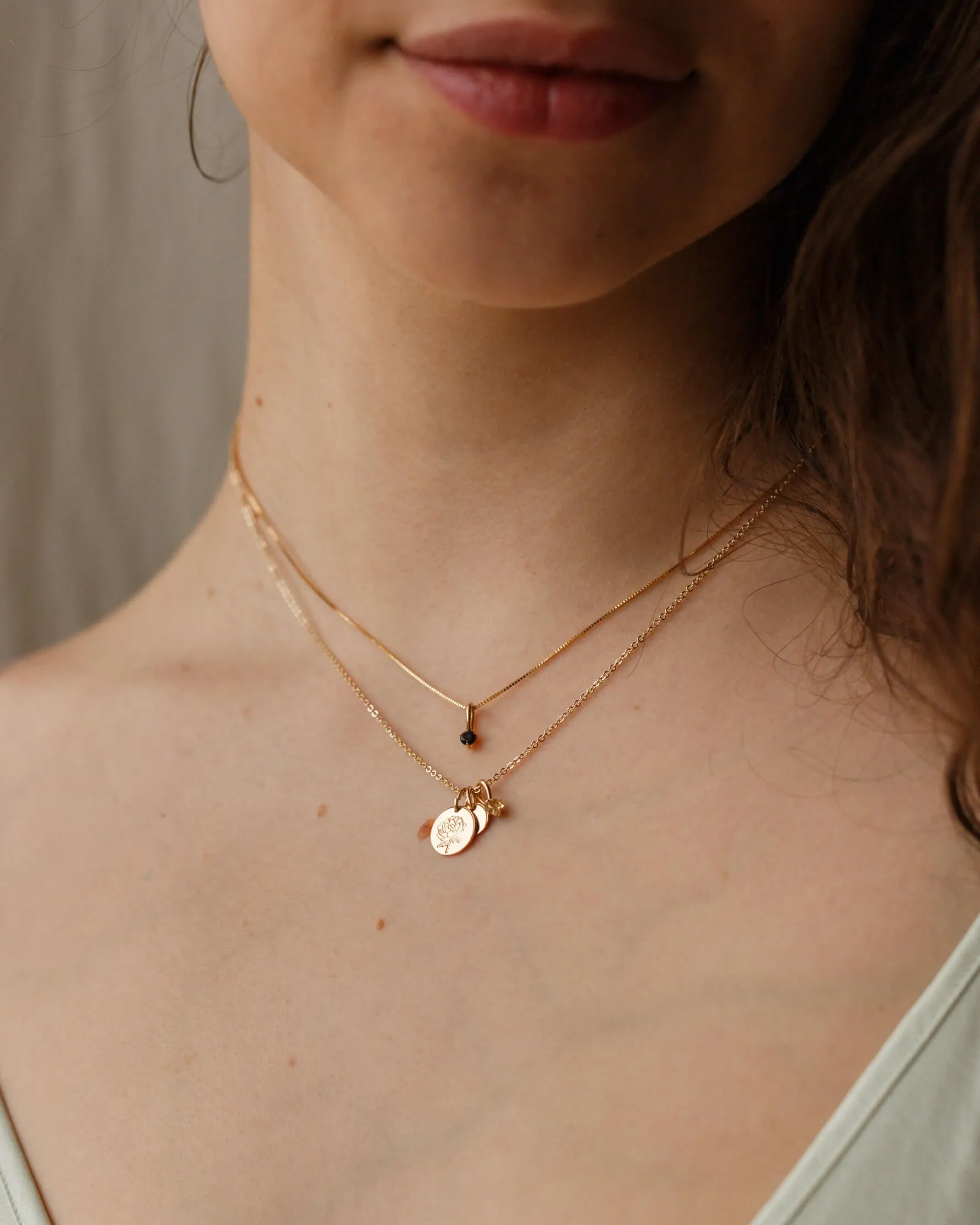 Solid Gold Aura Birthstone Charm Necklace