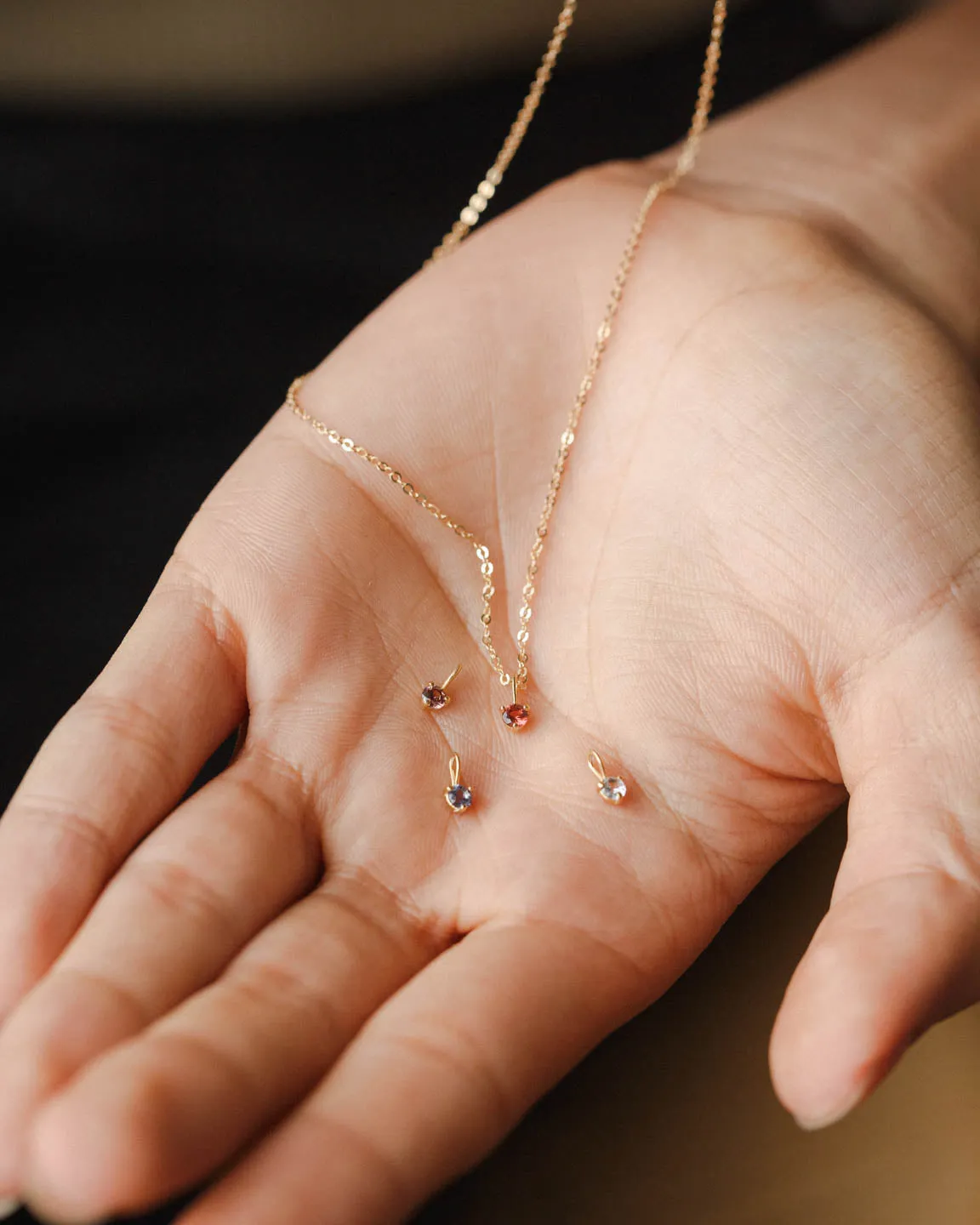 Solid Gold Aura Birthstone Charm Necklace