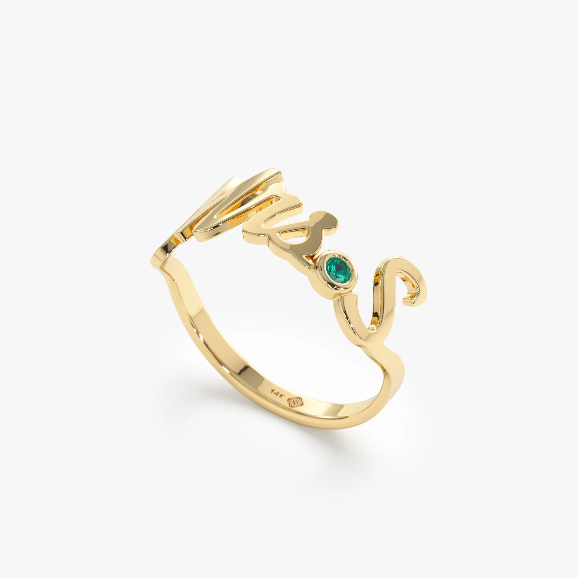 Solid Gold Mrs. Title and Initial Ring with Stone, Natasha