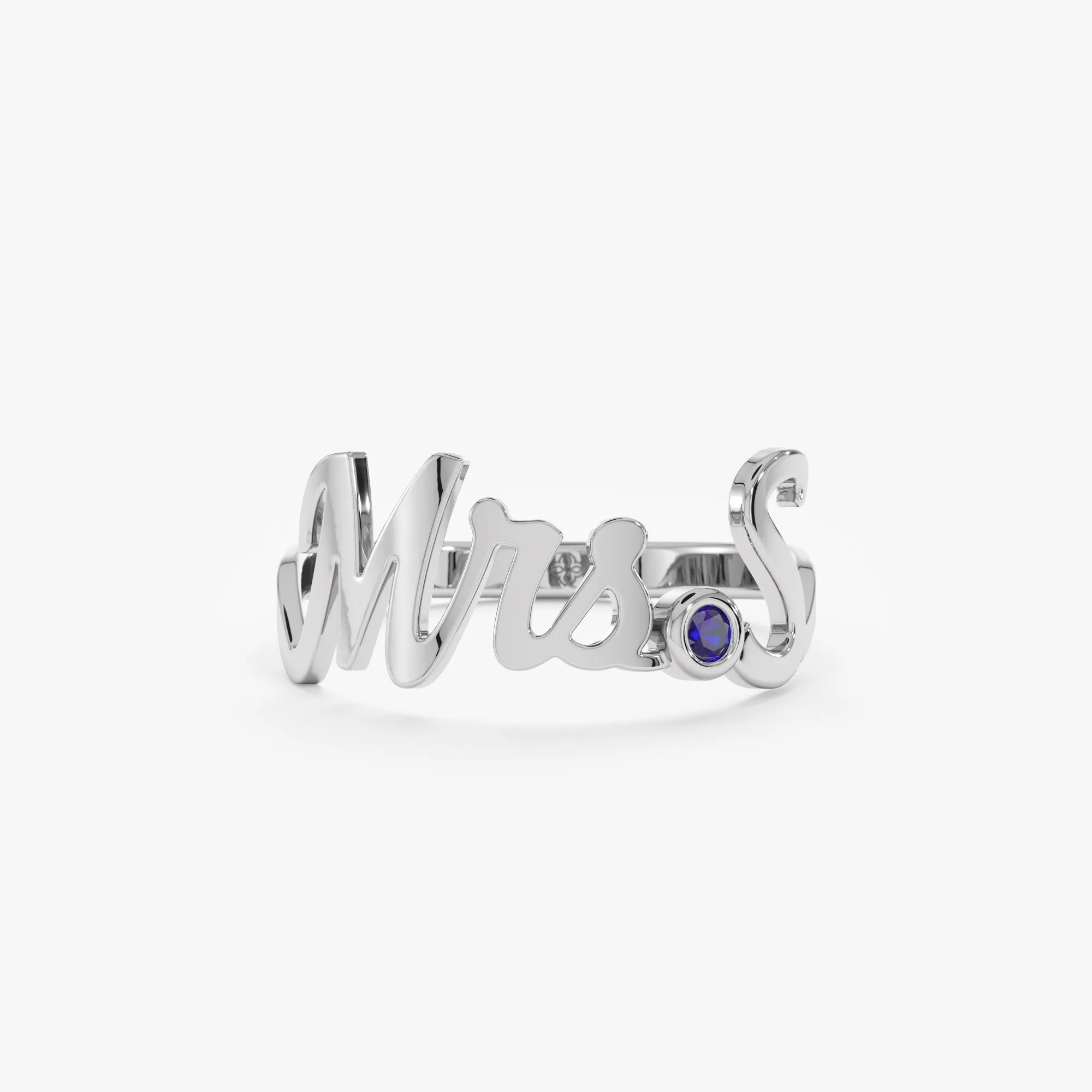 Solid Gold Mrs. Title and Initial Ring with Stone, Natasha