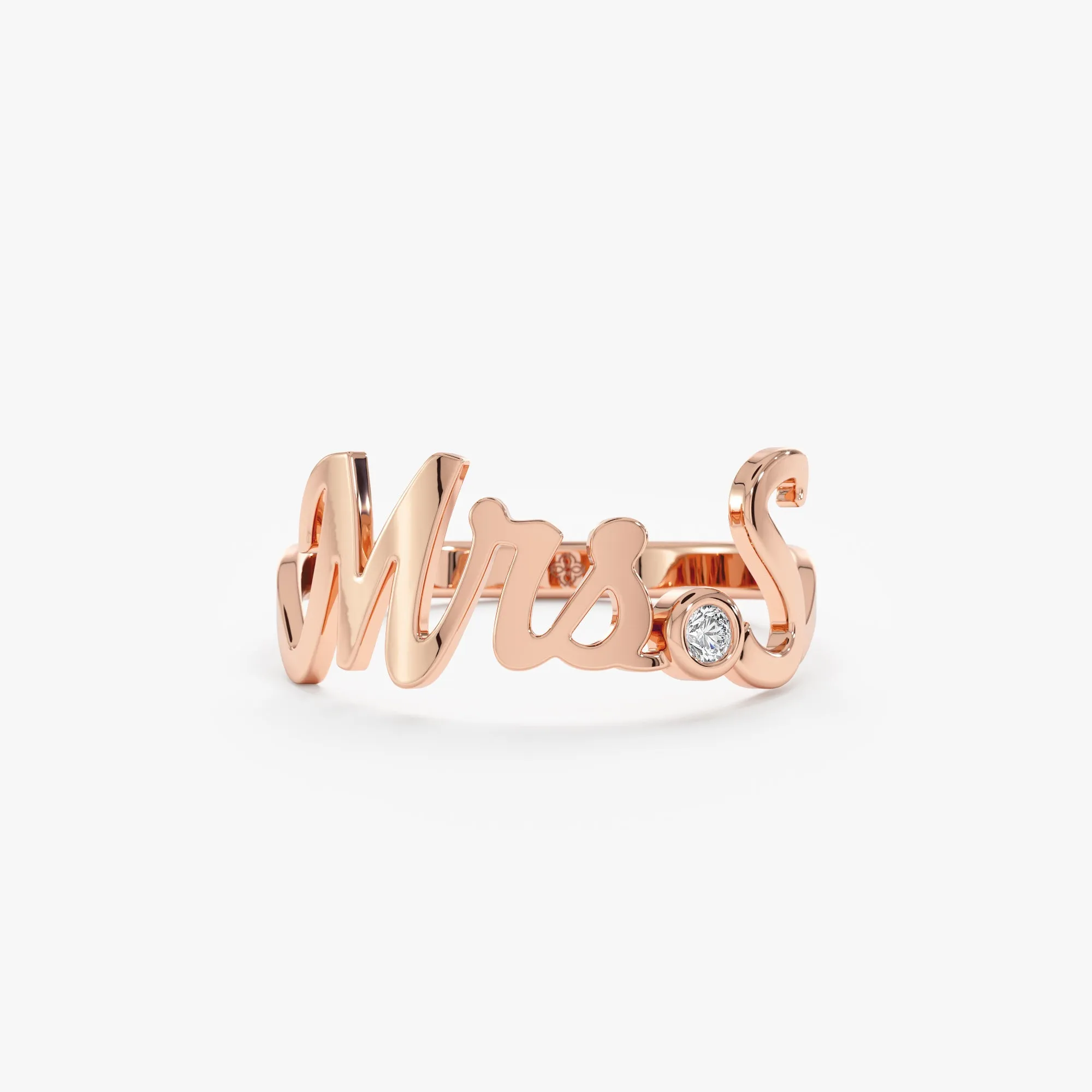 Solid Gold Mrs. Title and Initial Ring with Stone, Natasha