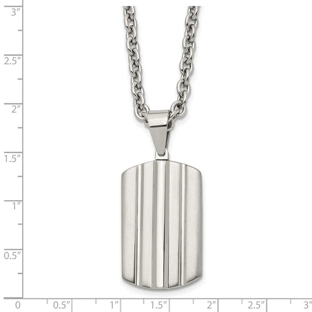 Stainless Steel Brushed and Polished Grooved Dogtag Necklace