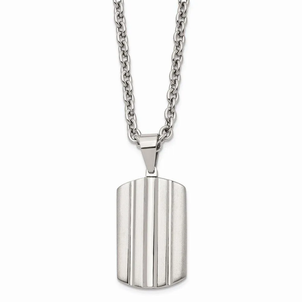 Stainless Steel Brushed and Polished Grooved Dogtag Necklace