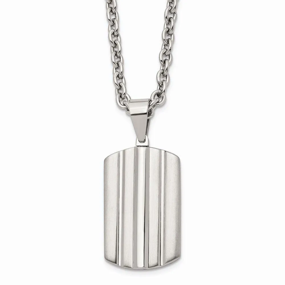 Stainless Steel Brushed and Polished Grooved Dogtag Necklace