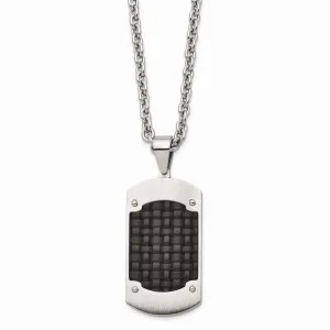 Stainless Steel Brushed Black Leather Dogtag Necklace