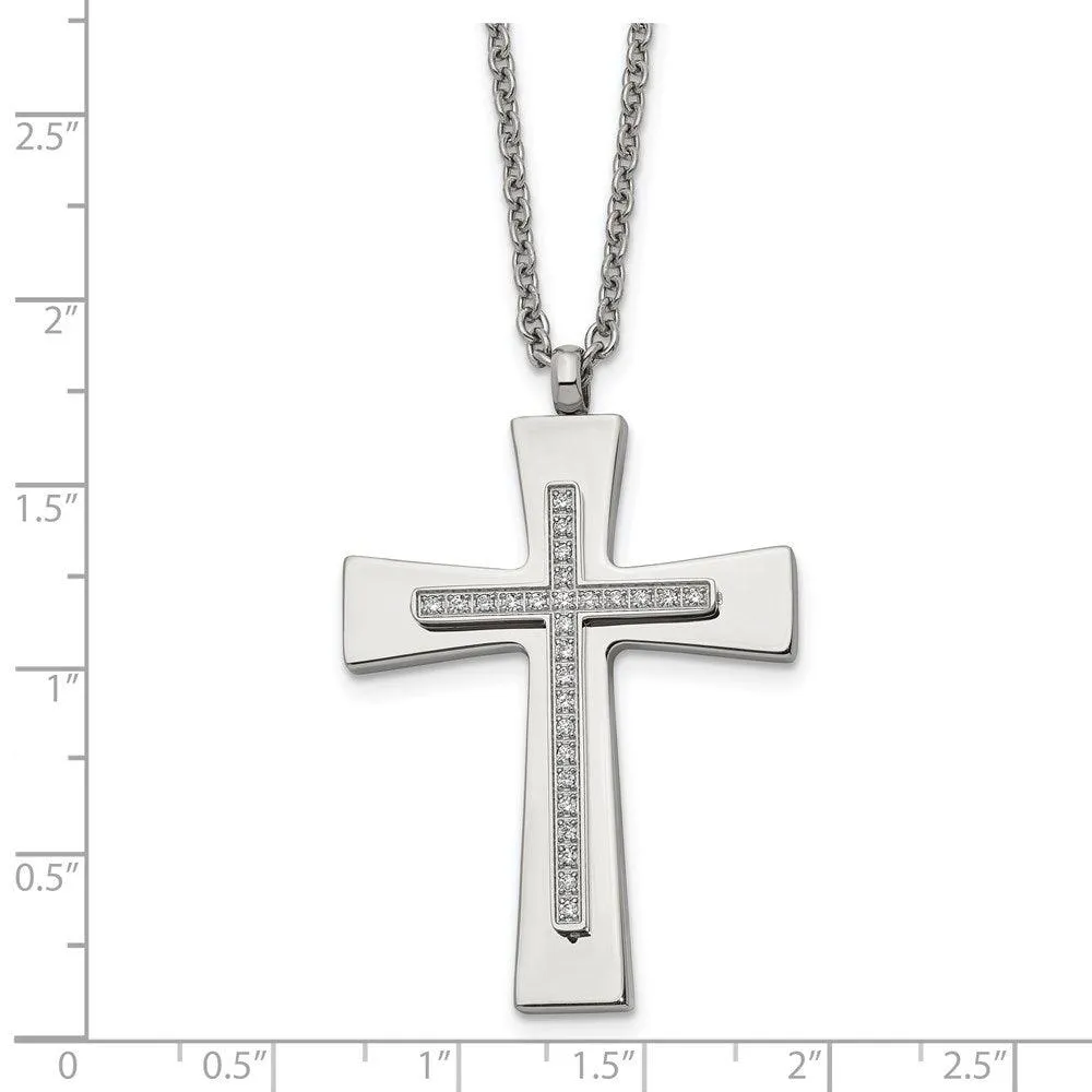 Stainless Steel Polished CZ Cross Necklace