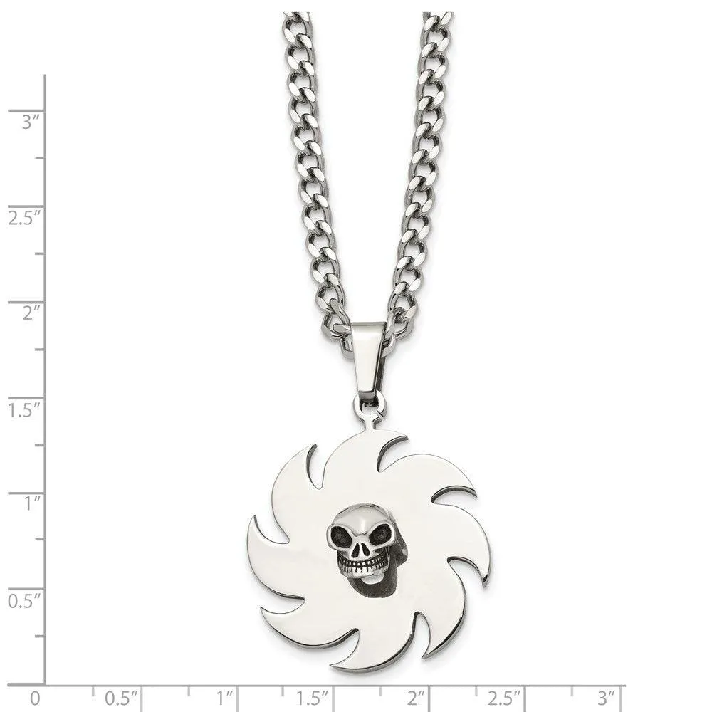 Stainless Steel Saw Blade with Skull Necklace