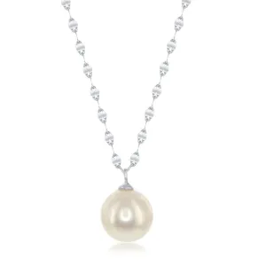 Sterling Silver Flat Mirror Chain Freshwater Pearl Necklace