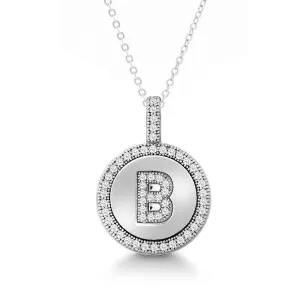 Sterling Silver Micro Pave Circle "B" Pendant with Chain