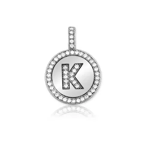Sterling Silver Micro Pave Circle "K" Pendant with Chain