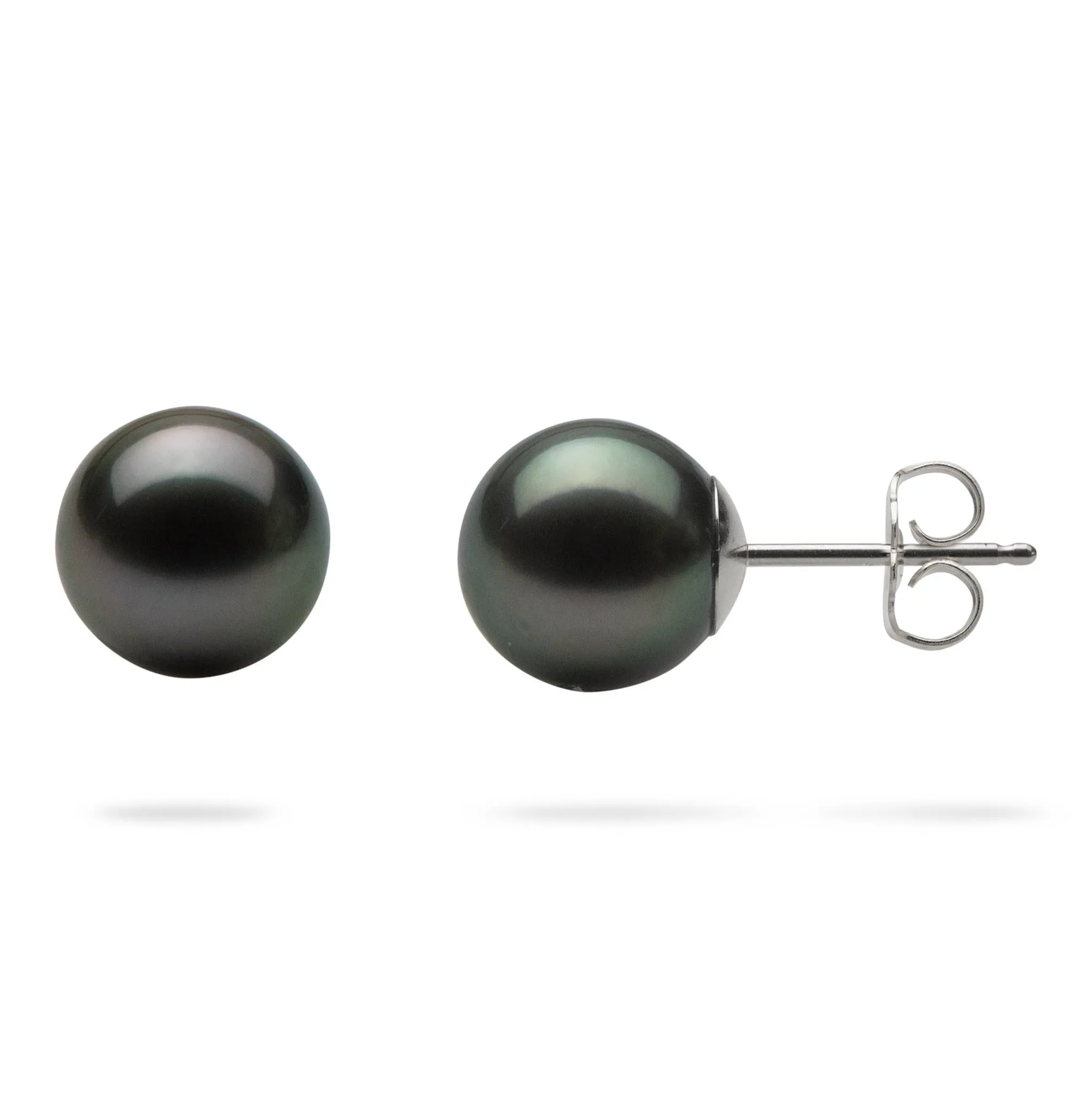 Tahitian Black Pearl Earrings in White Gold - 8-9mm