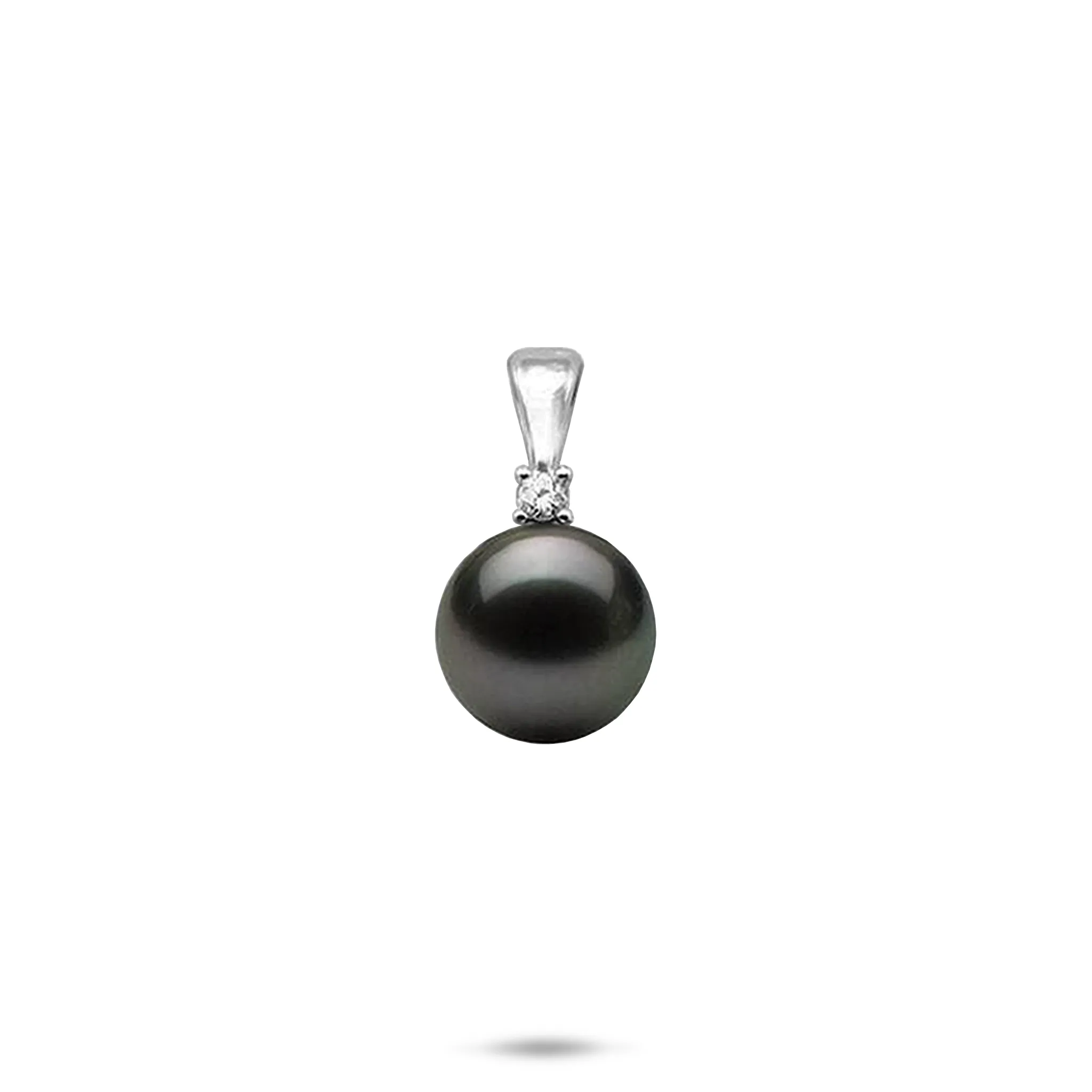 Tahitian Black Pearl Pendant in White Gold with Diamond - 10-11mm
