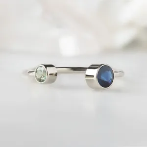 The Open Cuff Blue   Green Sapphire Ring | Yellow Gold or Sterling Silver
