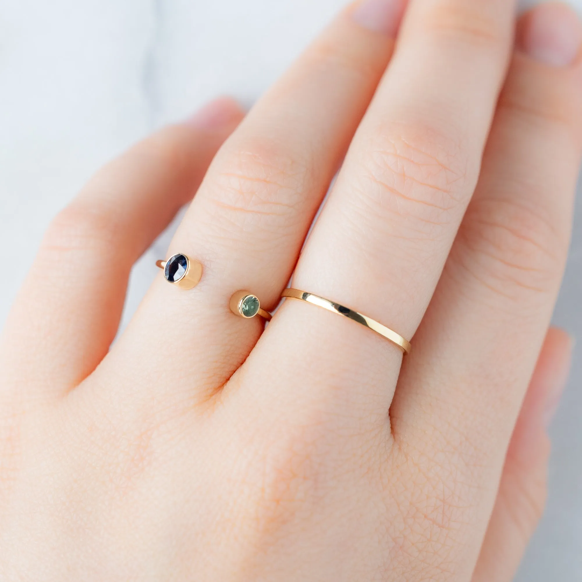 The Open Cuff Blue   Green Sapphire Ring | Yellow Gold or Sterling Silver