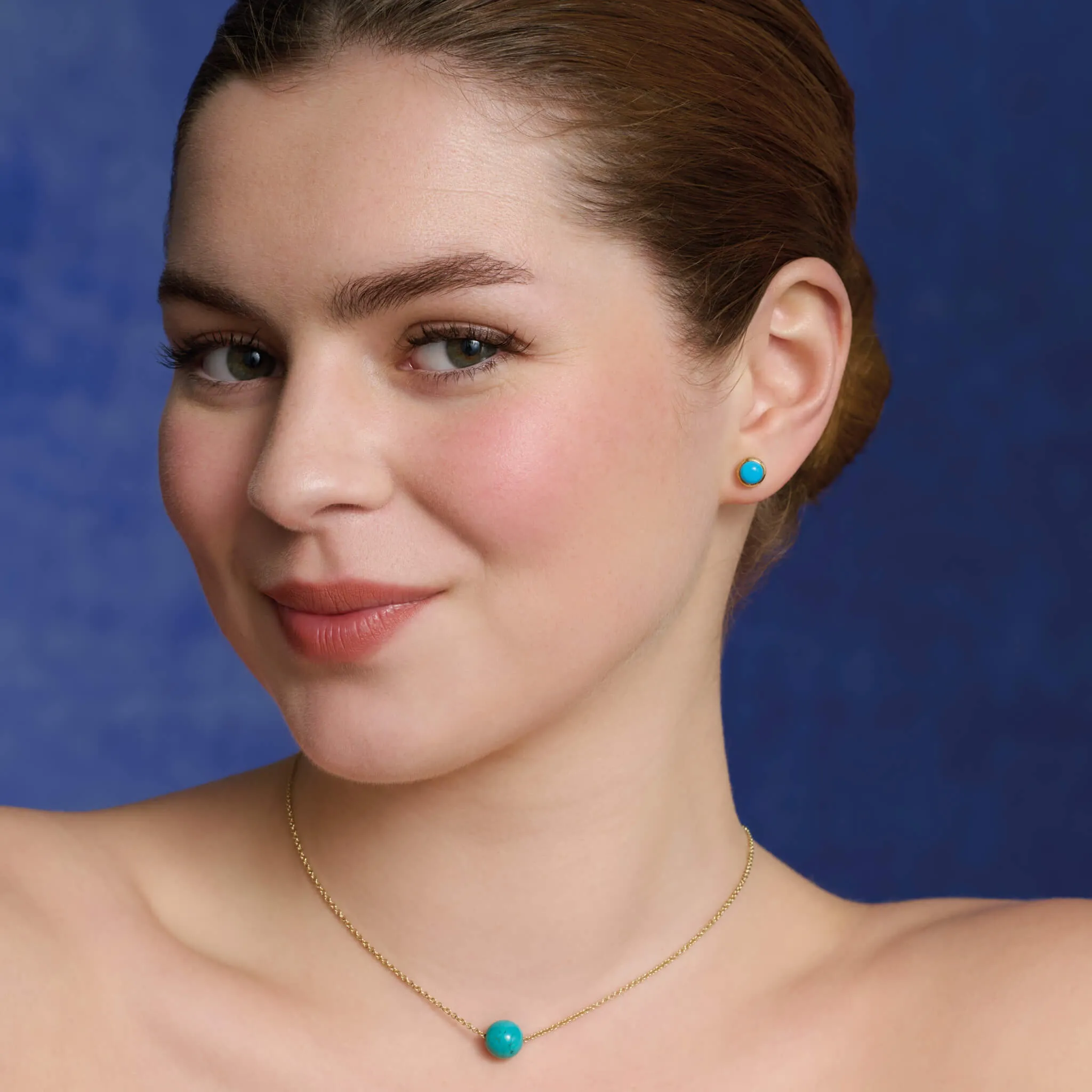 Theresa Stud Earrings Yellow Gold - Turquoise