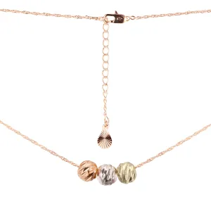 Three beads necklaces plated in White Gold, 14K Gold, Rose Gold, three tone