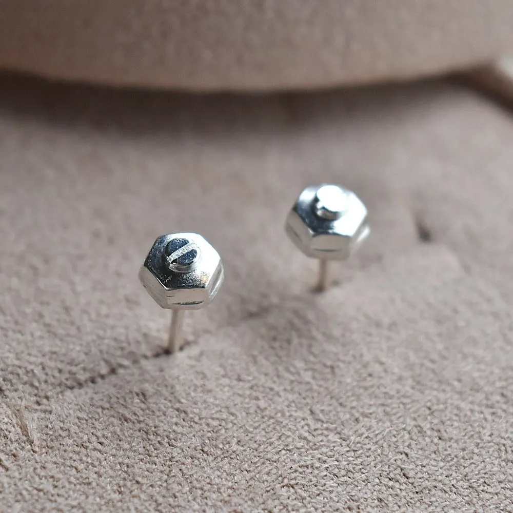 Tiny Screw & Washer Stud Earrings
